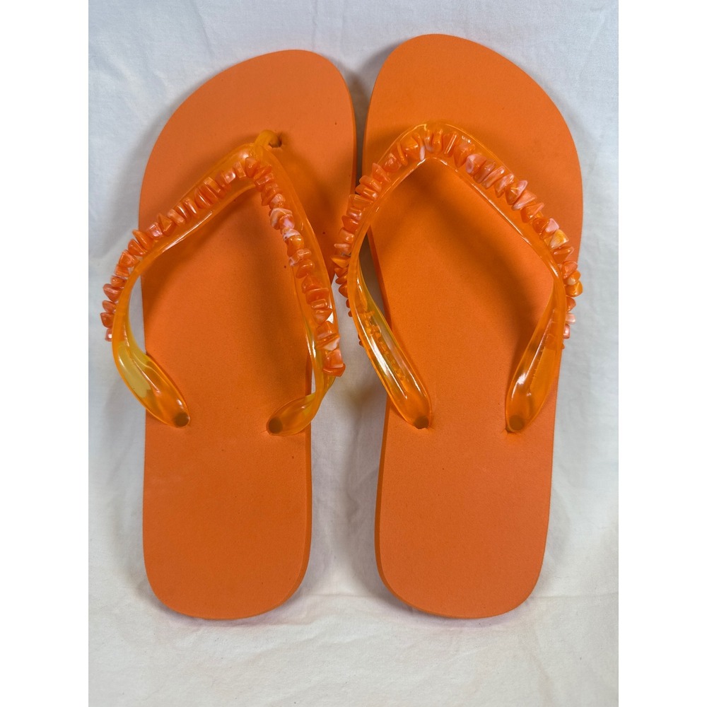 Orange Beaded Jelly Strap Flip Flop Sandals Womens Size Large 9-10 Summer Beach